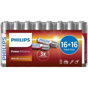Батарейка Philips Power Alkaline AAA лужна. плівка, 32 шт, LR03P32FV/10 UA